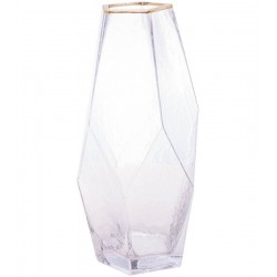 Vaso 13x28,5cm De Vidro Com Borda Dourada Taj